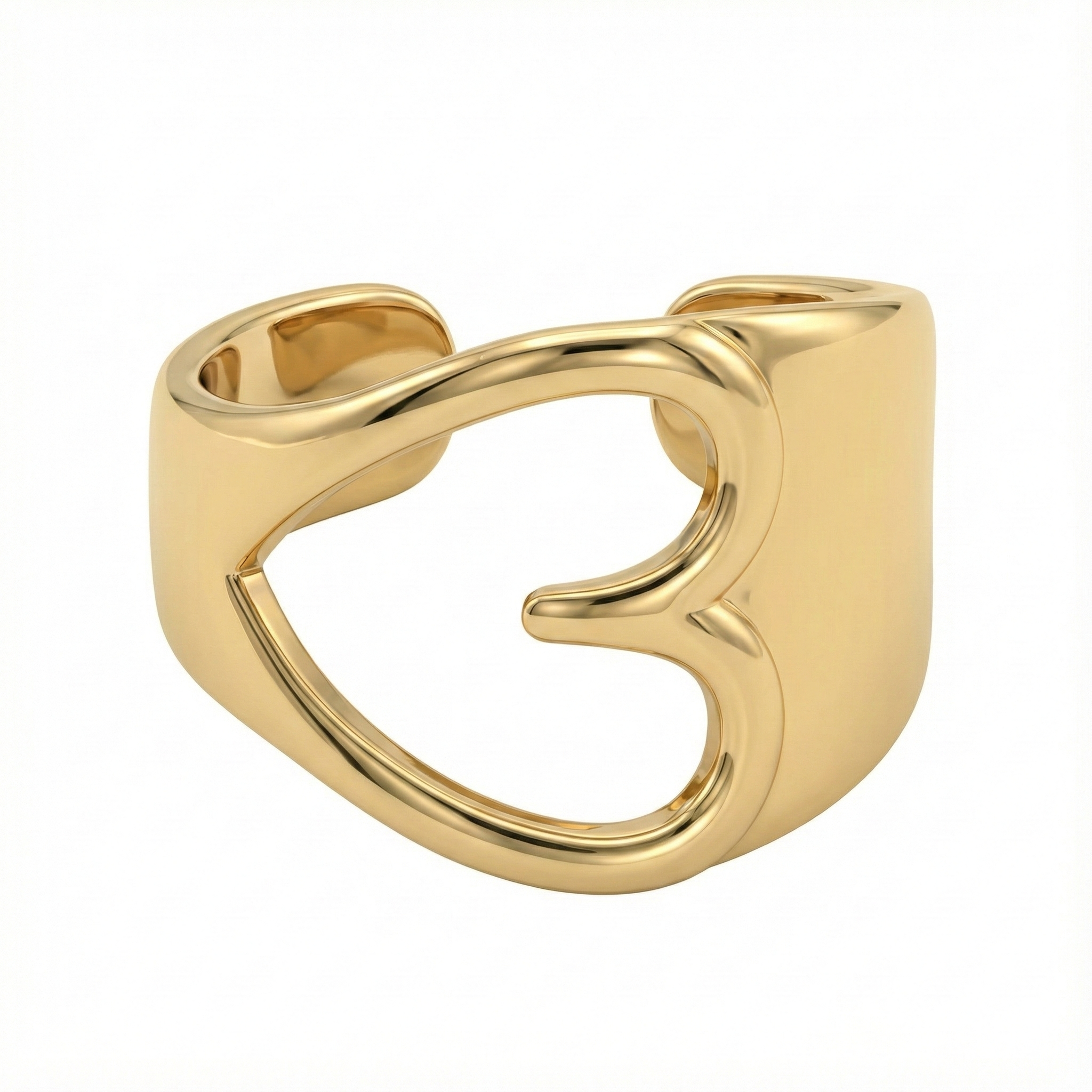 Bague dorée ouverte au design abstrait et fluide